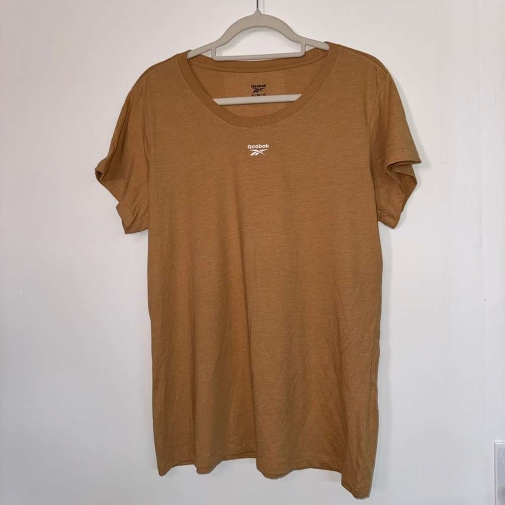 Reebok Women Sz XL Short Sleeves Tee Shirt Brown Chest Logo Casual Exercise Yoga